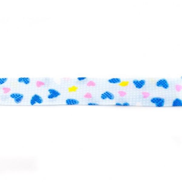Schrägband 20mm Breit 3m Stück bedruckt bunte Herzen auf Hellblau